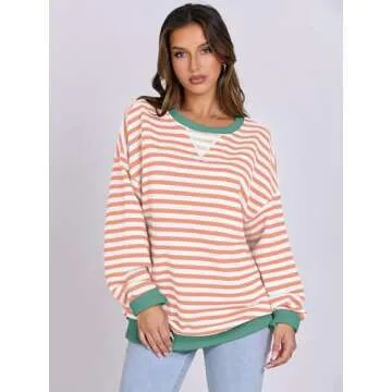 ANRABESS Women Striped Oversized Sweatshirt - Trendy Fall Wear