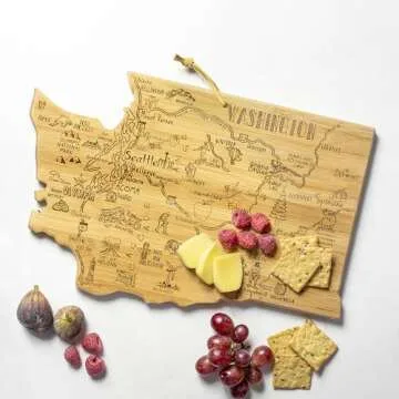 Totally Bamboo Destination Washington State Shaped Serving and Cutting Board, Includes Hang Tie for ...
