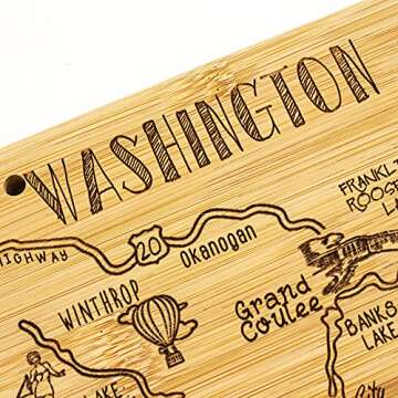Totally Bamboo Destination Washington State Shaped Serving and Cutting Board, Includes Hang Tie for Wall Display