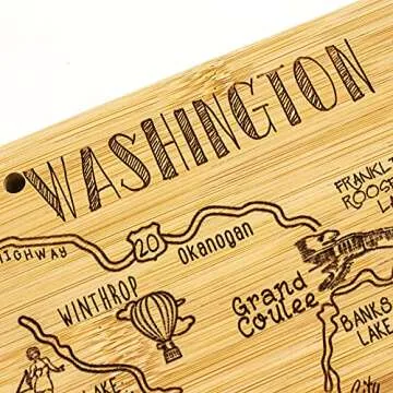 Totally Bamboo Destination Washington State Shaped Serving and Cutting Board, Includes Hang Tie for Wall Display