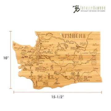 Totally Bamboo Destination Washington State Shaped Serving and Cutting Board, Includes Hang Tie for Wall Display