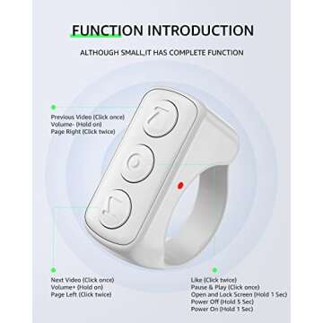 Fingertip Bluetooth Remote Control TIK TOK Wireless Page Turner TYUOBOX Camera Remote Shutter Selfie...