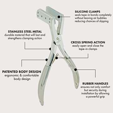 everlong Tape-in Pliers Hair, Stainless Steel Pressing Clamp for Longer Lasting and Secure Tape-in Hair Extensions, Silicone-Lined Pliers Tool for Salon Professional Installation