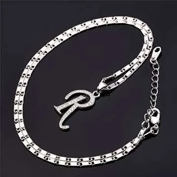 U7 Alphabet Letter Pendant Platinum Plated Chain Iced Out Full CZ A-Z Name Jewelry Trendy Initial R Necklace for Women Men