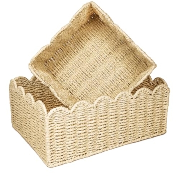 Elegant Scalloped Edge Baskets - Handwoven Wicker Storage Solutions (S+M)