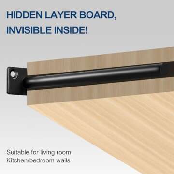 8 Pcs 8" Black Solid Steel Floating Shelf Bracket Blind Shelf Supports - Hidden Brackets for Floating Wood Shelves - Concealed Blind Shelf Support – Screws and Wall Plugs Included