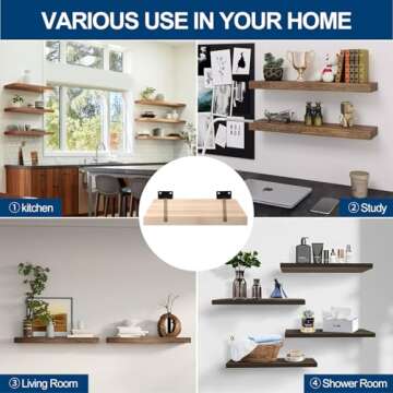 8 Pcs 8" Black Solid Steel Floating Shelf Bracket Blind Shelf Supports - Hidden Brackets for Floating Wood Shelves - Concealed Blind Shelf Support – Screws and Wall Plugs Included