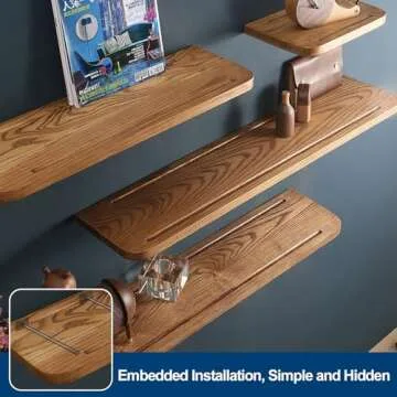 8 Pcs 8" Black Solid Steel Floating Shelf Bracket Blind Shelf Supports - Hidden Brackets for Floating Wood Shelves - Concealed Blind Shelf Support – Screws and Wall Plugs Included