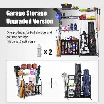 Mythinglogic Garage Sports Equipment Storage, 2 Golf Bag Storage Stand and Other Sports Equipment St...