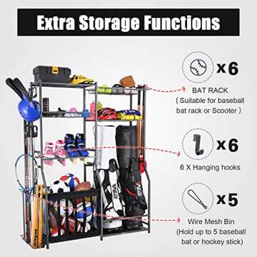 Mythinglogic Garage Sports Equipment Storage, 2 Golf Bag Storage Stand and Other Sports Equipment Storage Rack, Garage Organizer System