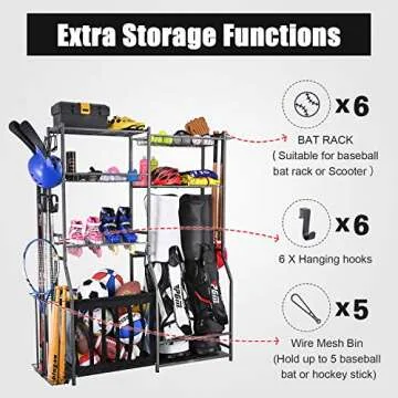 Mythinglogic Garage Sports Equipment Storage, 2 Golf Bag Storage Stand and Other Sports Equipment Storage Rack, Garage Organizer System