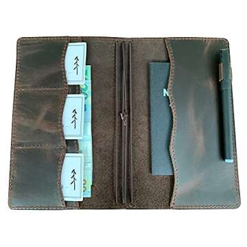 newestor Travelers Notebook Cover with Inner Pockets, Card Slots and Pen Holder, Standard Size, Dark Brown