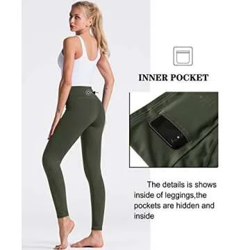 Dragon Fit Compression Yoga Pants with Inner Pockets in High Waist Athletic Pants Tummy Control Stretch Workout Yoga Legging Dark Olive