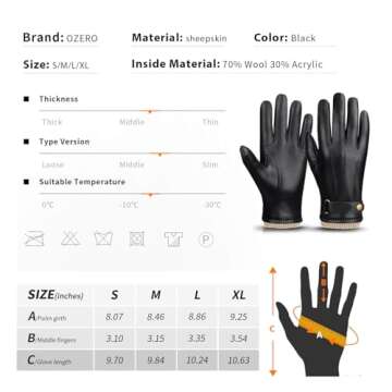 OZERO Leather Gloves for Mens - Full Hand Touch Screen Thermal Texting Gloves Keep Hands Warm in Col...