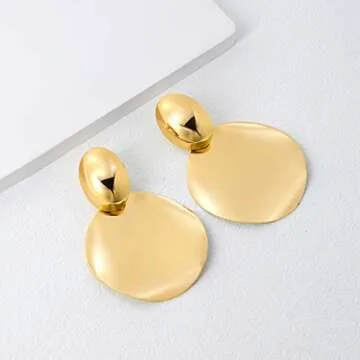 Large Gold Disc Statement Earrings for Women - Chic Design