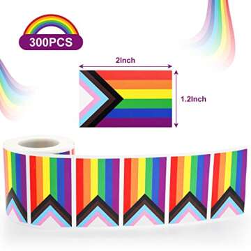 300 Pieces 2 x 1.2 inch Pride Flag Stickers, Rainbow Rectangle Pride Stickers Self Adhesive Sticker ...
