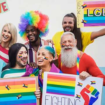 300 Pieces 2 x 1.2 inch Pride Flag Stickers, Rainbow Rectangle Pride Stickers Self Adhesive Sticker Roll for Gay Lesbian Pride Month Decorations, Support LGBTQ Pride Stuff Accessories (Progress Pride)