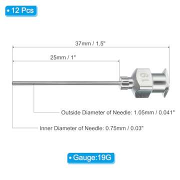 PATIKIL Blunt Tip Dispensing Needle 19G, 12 Pcs 1 Inch Stainless Steel Liquid Dispenser Needles with...