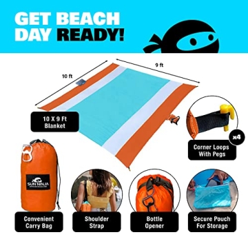SUN NINJA Sand Proof Beach Blanket Lightweight Quick Dry