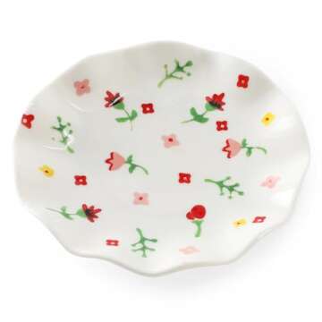 HOME SMILE Handpainted Flower Ring Dish - Unique Ceramics for Jewelry