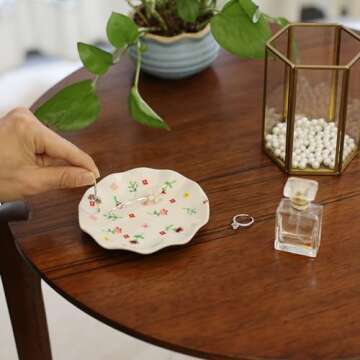Handpainted Flower Ring Dish - Elegant Ceramic Organizer Tray