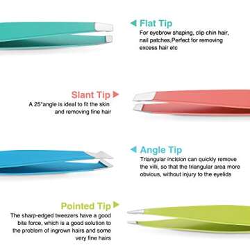 HAWATOUR Tweezers Set, 4Pcs Eyebrows Tweezers for Women, Great Precision for Ingrown Hair, Splinter, Facial Hair Removal, Multicolored