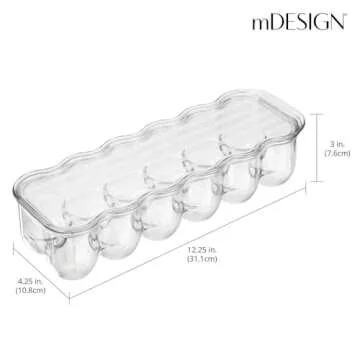 mDesign Stackable Plastic Covered Egg Tray Holder, Storage Container and Organizer for Refrigerator - Dozen-Section Carrier Bin with Lid and Handle - Holds 12 Eggs - Clear