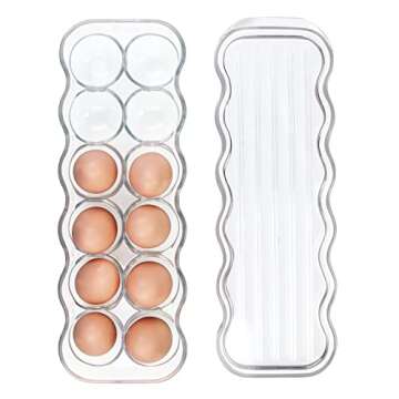 mDesign Stackable Plastic Covered Egg Tray Holder, Storage Container and Organizer for Refrigerator - Dozen-Section Carrier Bin with Lid and Handle - Holds 12 Eggs - Clear