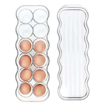 mDesign Stackable Plastic Covered Egg Tray Holder, Storage Container and Organizer for Refrigerator - Dozen-Section Carrier Bin with Lid and Handle - Holds 12 Eggs - Clear