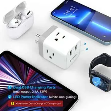 TROND Multi Plug Outlet Extender - Outlet Splitter with 3 Plug Extender, 2 USB Wall Charger, Wall Outlet Expander, Multiple Outlet Wall Plug, Non Surge Protector for Cruise Ship, Travel, Home, Office