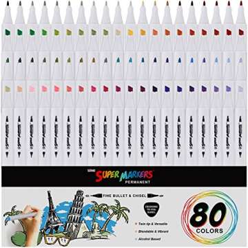 80 Color Super Markers Primary & Secondary Tones Dual Tip Set - Double-Ended Permanent Art Markers with Fine Bullet & Chisel Point Tips - Ergonomic Tri-Oval Barrels - Draw, Sketch, Illustrate, Manga