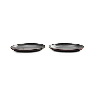 Barebones Enamel Deep Plate - Set of 2 Dinner Plates - Hand-Finished Baked Stainless Steel Trim Plate Set - Camping Kitchen and Dish Set (Slate Gray)