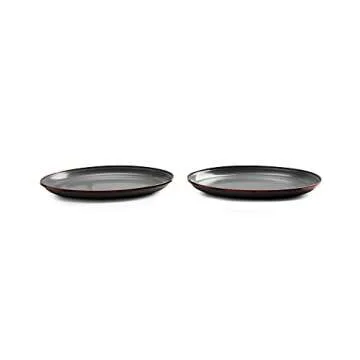 Barebones Enamel Deep Plate - Set of 2 Dinner Plates - Hand-Finished Baked Stainless Steel Trim Plate Set - Camping Kitchen and Dish Set (Slate Gray)