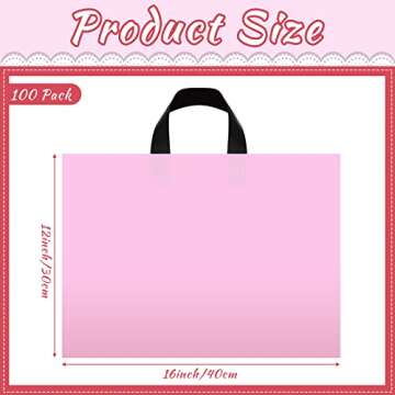 Geyee 100 Pack 16 x 12 Inch Pink Plastic Shopping Bags with Handles