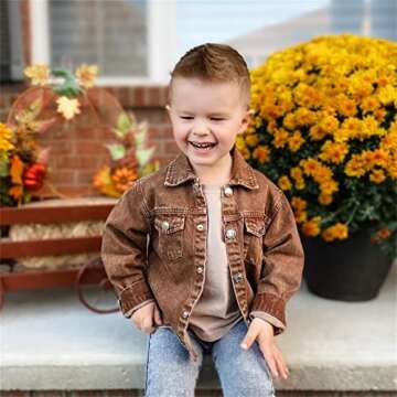 Fernvia Toddler Boy Clothes 1T 2T 3T 4T 5T Baby Denim Jacket Solid Color Lapel Button-Up Pockets Coat Fall Winter Clothes (A Brown, 12-18 Months)
