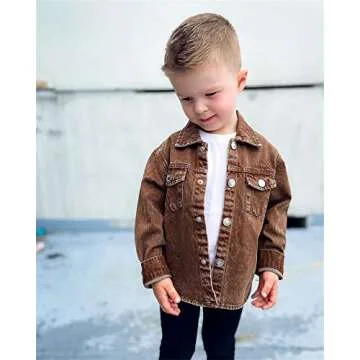 Fernvia Toddler Boy Clothes 1T 2T 3T 4T 5T Baby Denim Jacket Solid Color Lapel Button-Up Pockets Coat Fall Winter Clothes (A Brown, 12-18 Months)