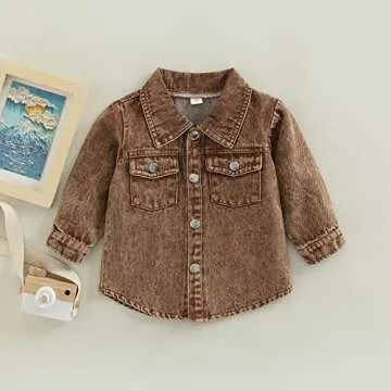 Fernvia Toddler Boy Clothes 1T 2T 3T 4T 5T Baby Denim Jacket Solid Color Lapel Button-Up Pockets Coat Fall Winter Clothes (A Brown, 12-18 Months)