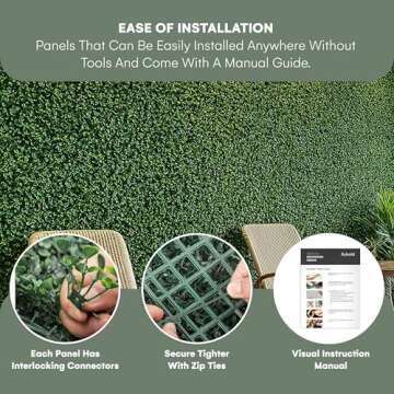 Flybold Grass Wall Panels Pack of 12-20"x20" Artificial Greenery Panels with UV Protection for Indoor and Outdoor Wall Decor - Lifelike Fake Grass Backdrop for Privacy Screens, Fence Covering