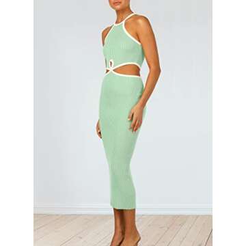 KMOLY Women's Cut Out Waist Bodycon Midi Dress Sexy Backless Sleeveless Spaghetti Strap Party Tank D...