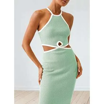 KMOLY Women's Cut Out Waist Bodycon Midi Dress Sexy Backless Sleeveless Spaghetti Strap Party Tank Dresses Green