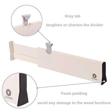 Qozary 8 Pack Adjustable Drawer Dividers Organizer Separators Expandable from 14.8-21.6", Plastic Dresser Organizer for Bedroom, Bathroom, Closet, Baby Drawer, Office Desk, Kitchen Storage