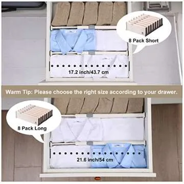 Qozary 8 Pack Adjustable Drawer Dividers Organizer Separators Expandable from 14.8-21.6", Plastic Dresser Organizer for Bedroom, Bathroom, Closet, Baby Drawer, Office Desk, Kitchen Storage