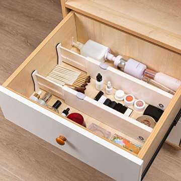 Qozary 8 Pack Adjustable Drawer Dividers Organizer Separators Expandable from 14.8-21.6", Plastic Dresser Organizer for Bedroom, Bathroom, Closet, Baby Drawer, Office Desk, Kitchen Storage