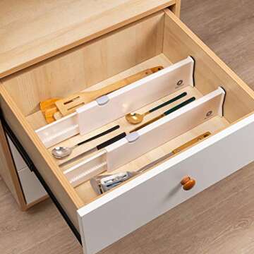 Qozary 8 Pack Adjustable Drawer Dividers Organizer Separators Expandable from 14.8-21.6", Plastic Dresser Organizer for Bedroom, Bathroom, Closet, Baby Drawer, Office Desk, Kitchen Storage