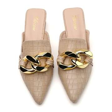 Tilocow Chain Decor Womens Pumps Closed Pointed Toe Heeled Sandals Embossed Block Heel Slides Shoes ...