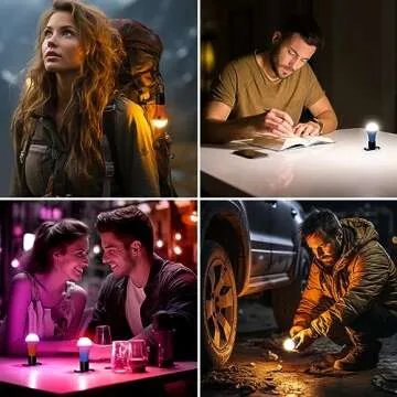 Lepro LED Rechargeable Camping Lantern, 7 White and RGB Light Modes, Camping Essentials, Hanging Light Bulbs with Clip Hook for Camping, Christmas, Decorations, Emergency, USB Cable Included, 2 Packs