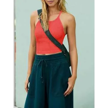 LASLULU Spaghetti Strap Sports Bras for Women - High Neck Yoga Wireless Bra Padded Cami Crop Top(Neon Orange Red Medium)