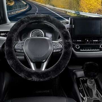SEG Direct Furry Car Steering Wheel Cover with Fluffy Gear Shift Cover Soft Warm Non-Slip Car Decora...