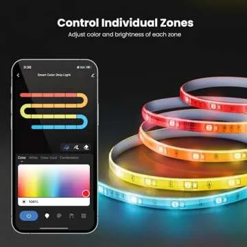 Feit Electric Smart Light Strip 16FT, Ultrathin RGBW Color Chasing LED Light Strip, 2.4GHz Wi-Fi Enabled, Works with Alexa and Google Home Assistant, Remote Control, (0.4in x 192in) TAPE192/CHASE/AG