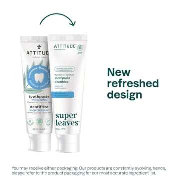 ATTITUDE Fluoride-Free Toothpaste, Plant- and Mineral-Based Ingredients, Vegan, Cruelty-Free and Sugar-Free, Whitening, Peppermint, 4.2 Oz